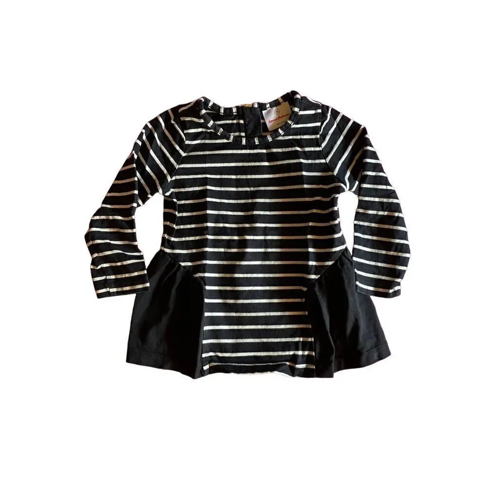 Hanna Anderson toddler girls black and white striped top size 3